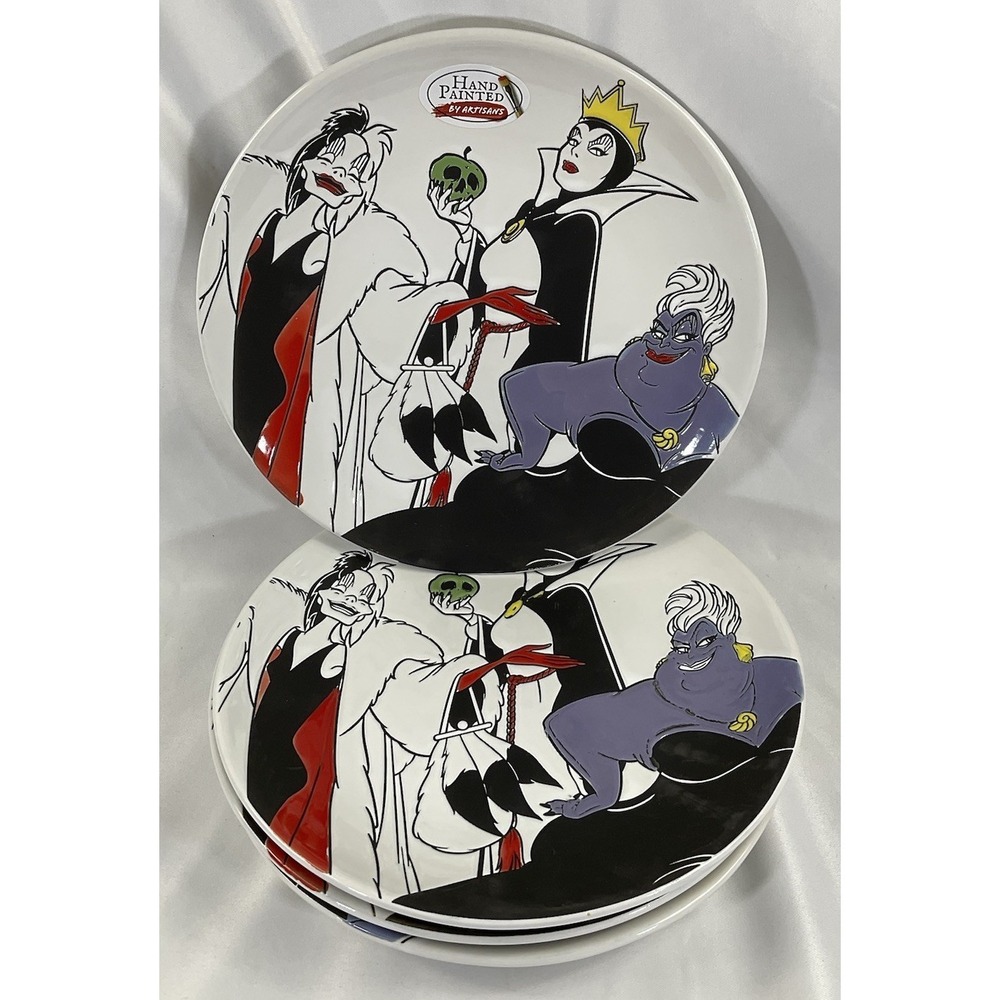 Disney Villains Salad Plates Set Of 4 Wicked Queen Ursula & Cruella 8.25" Zrike